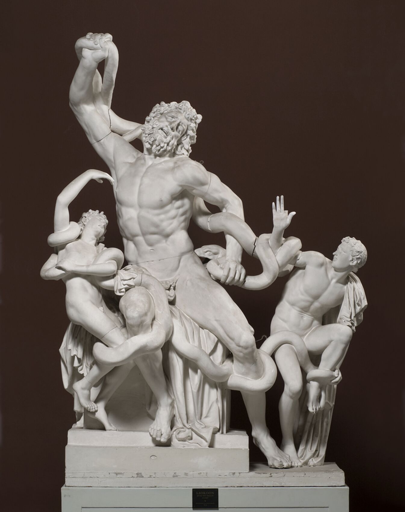 Sculpture portraying the people in min fight with a snake