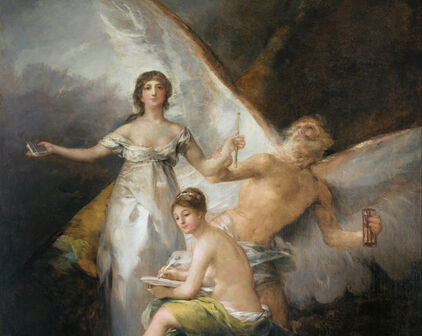 Äldre målning med allegoriskt motiv.