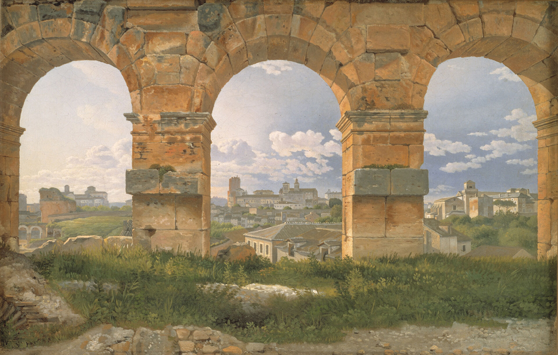 Christoffer Wilhelm Eckersberg, Udsigt gennem tre buer i Colosseums tredje stokværk, 1815. Olja på duk. Statens Museum for Kunst.