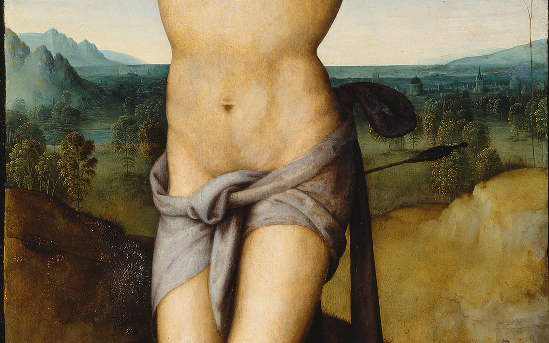 Pietro Perugino, S:t Sebastian, utförd ca 1485, olja på duk (överförd från trä). Nationalmuseum.