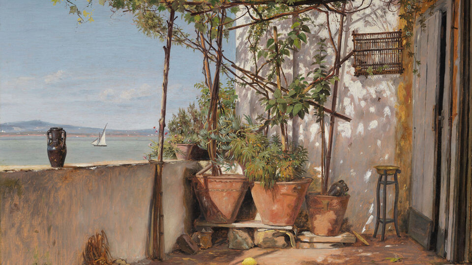Martinus Rørbye, Loggia, Procida, 1835, Oil on paper laid down on canvas. Nationalmuseum.